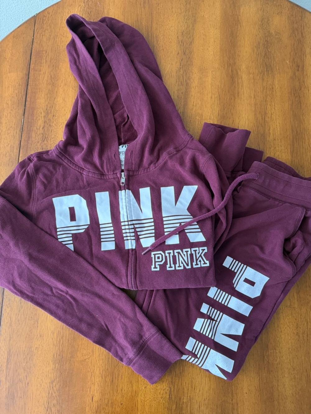 PINK Burgundy Zip Hoodie & Sweatpants Set